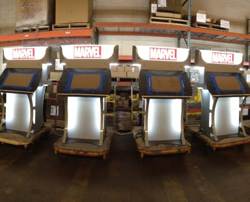 mobile 3d face scanner display assembled and manufactured by propeller, marvel logo